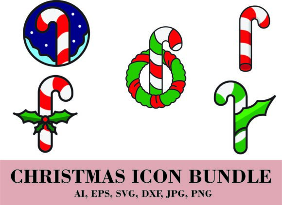 Beautiful Candy Cane Bundle: Perfect Icons for Festive Graphics