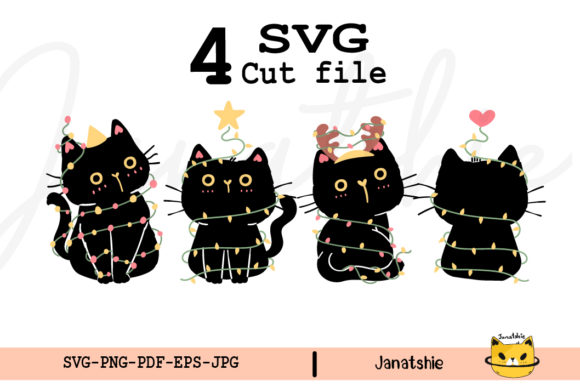Black Cat Christmas Tree Bulb Light SVG