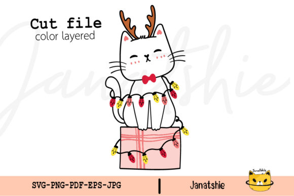 Kitten Cat with Christmas Light SVG: A Charming Graphics Asset for Crafts